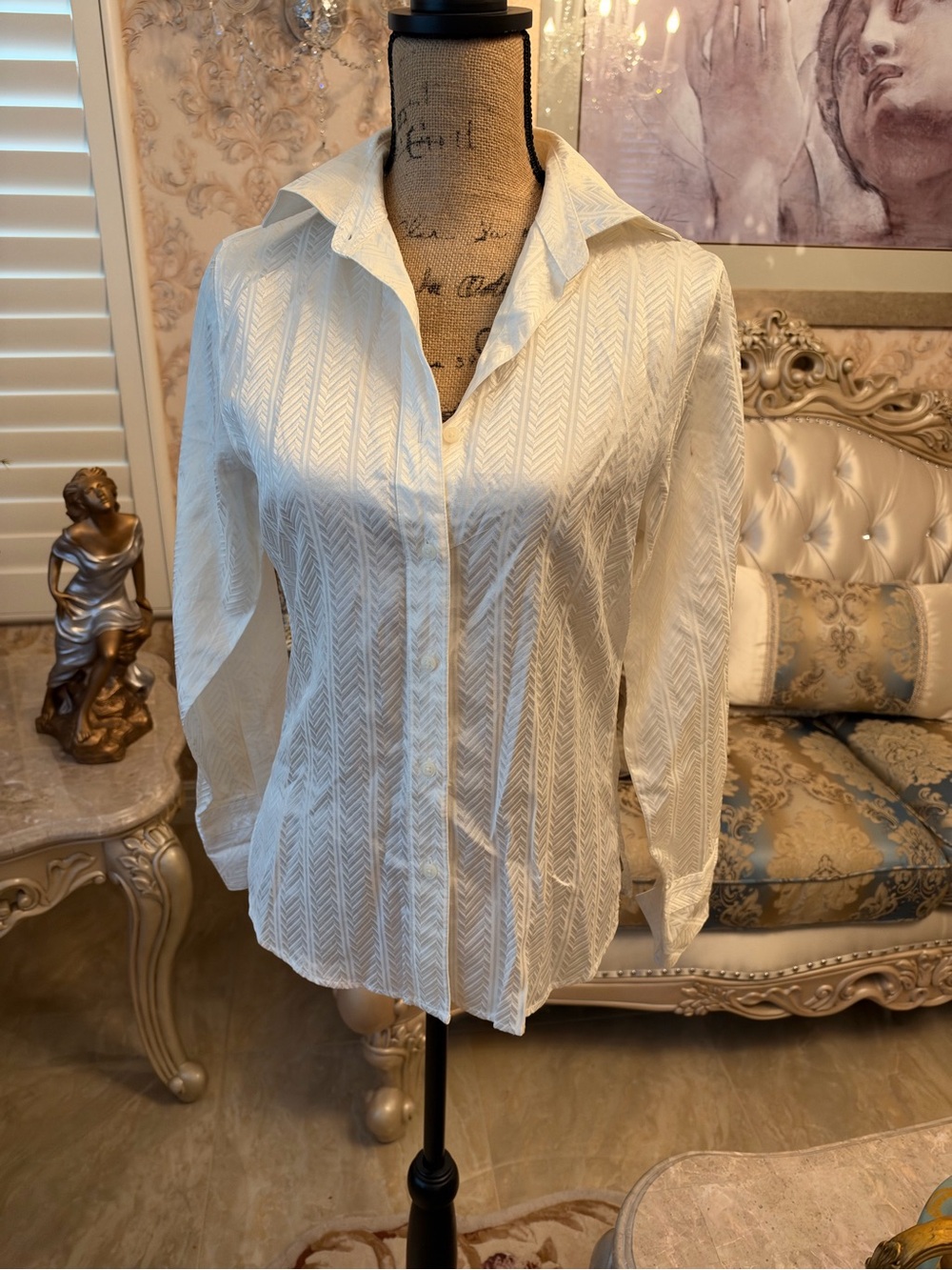 Classic White Textured Button-Up Shirt - Women
